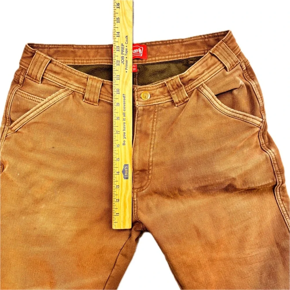 Coleman Mens Fleece Lined Canvas Carpenter‎ Work Pants Brown 32x30 Straight Leg